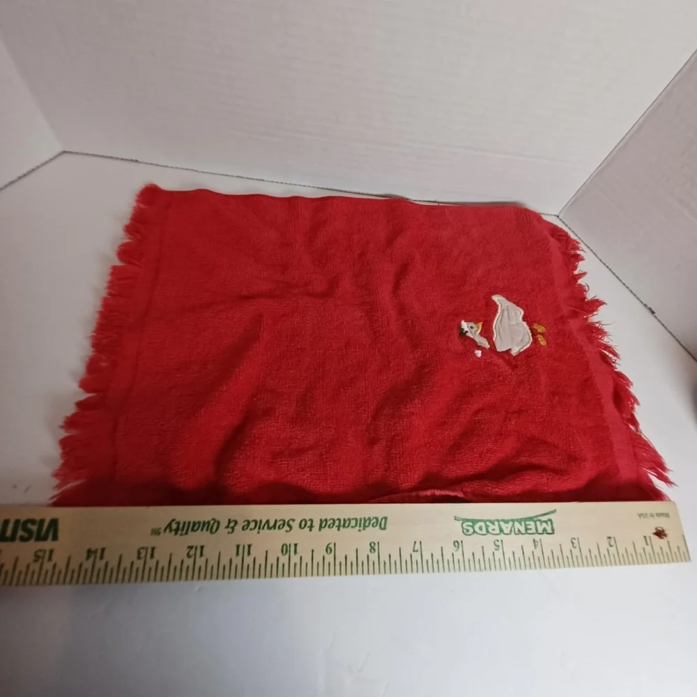 2 Vtg Christmas Royal Terry Kitchen Towels‎ USA Christmas Goose and Tree Wht/Red